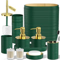 InnJoey Bathroom Set, 10PC Bathroom Accessory Set, Green Bathroom Accessories, Green and Gold Bathroom Set with Trash Can, Soap Dispensers