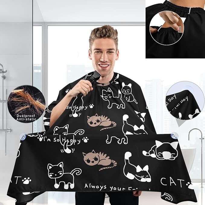 visesunny Barber Cape Funny Cat Footprint Cartoon Animal Polyester Hair Cutting Salon Cape Apron Anti-Static Haircut Water-Resistant Shaving Cloth Beard Shaving Bib Hairdressing Cape