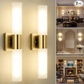 Kalium Wall Sconces Set of Two, Modern 21" Vanity, Frosted Glass, Gold
