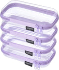 YQBRAO 4-Pack Clear Hard Shell Zipper Case, 1.2mm Ultra-Thick Diaper Bag Organizer Pouches, Rigid Self-Standing Travel Makeup Bags with YKK Zippers, TSA Approved, Purple