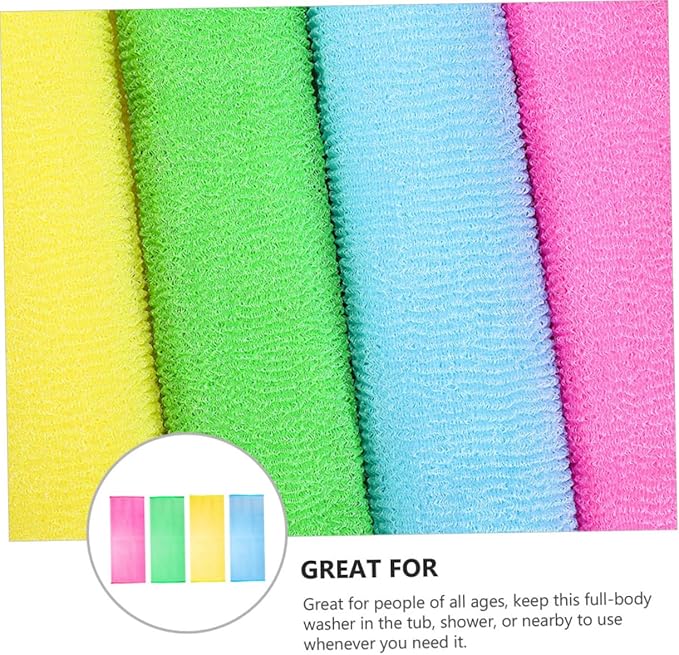Healvian 4pcs Back Scrubber Strap Gentle Exfoliating Bathing Washer for Men Women Comfortable Flexible Design for for All Ages Colors