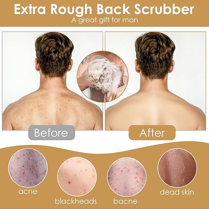 Wanmu Extra Rough Exfoliating Back Scrubber, Large Natural Exfoliation Washcloth, Long Durable Body Scrubber for Men Women Workers Athletes Daily Deep Cleansing Shower Bath Wash