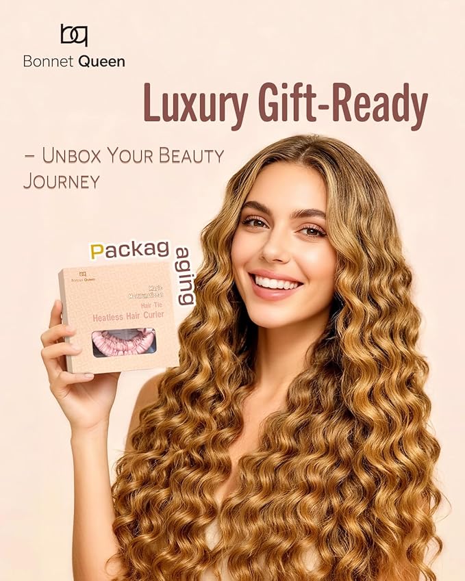 BONNET QUEEN 3 Pack Small Satin Heatless Hair Curler for Medium to Long Thick Hair, Heatless Curls Overnight, Hair Curlers to Sleep In, Damage-Free Small Curls with Built-in Scrunchie, Cream Pink