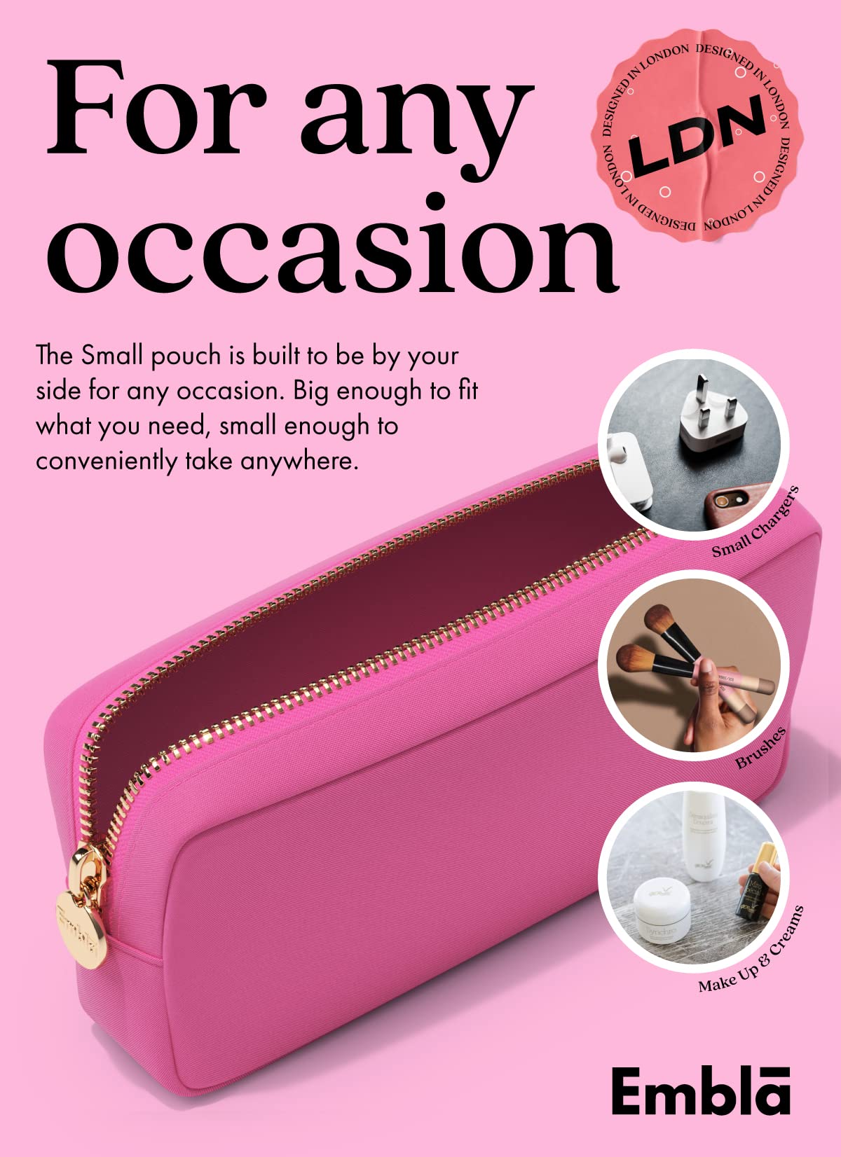 Embla Makeup Bag Travel Cosmetics Pouch and Toiletry Bag, Nylon Zipper Pouch Purse, Cute Make Up Organizer Storage Tote for Women Girls, Travel Skincare Case, Small Makeup Bags,Bubblegum