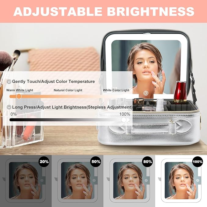Mocado Travel Makeup Bag with Mirror Makeup Case with 10x Magnifying Mirror