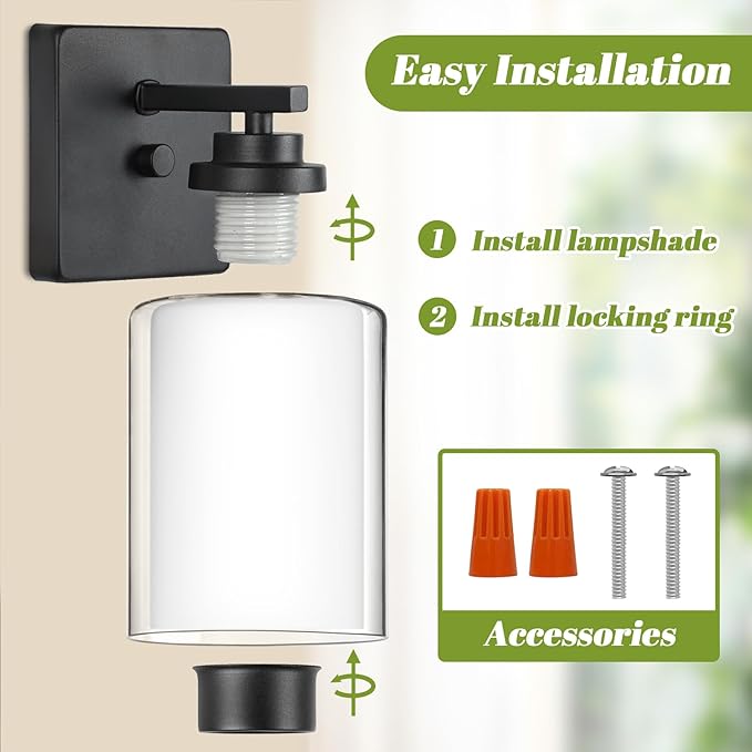 Set of 2 Wall Sconces for Bathroom, Modern Vanity Light Fixtures, Black