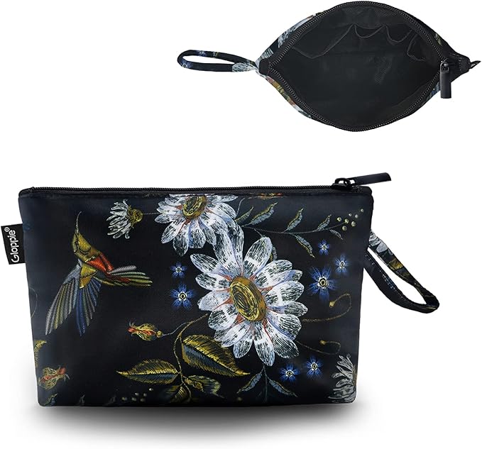Gloppie Small Makeup Bag for Purse, Make Up Pouch, Zipper Travel Cosmetic Bag, Portable Mini Toiletry Bag, Travel Essentials for Women Hummingbird Daisy