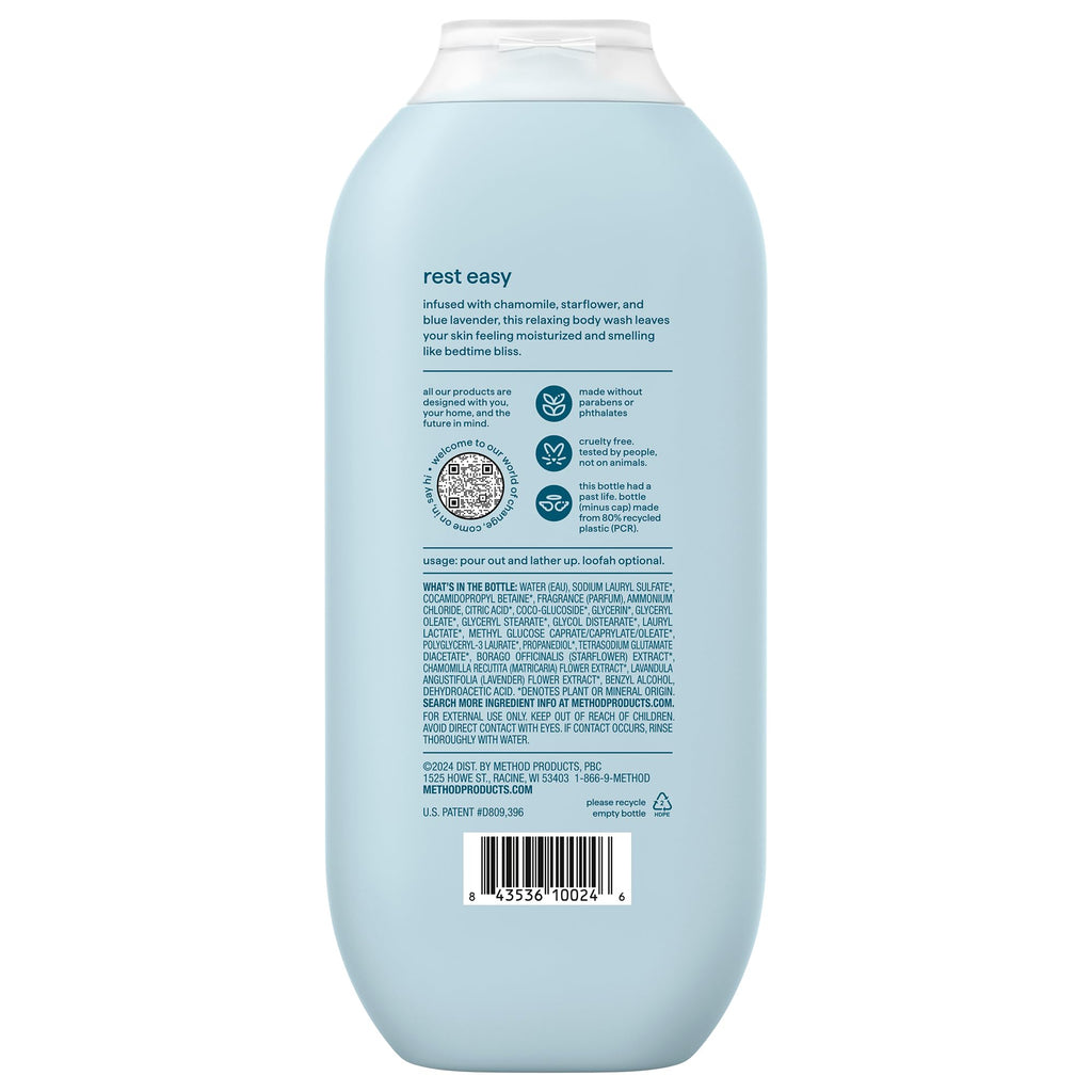 method Body Wash, Wind Down - Leaves Skin Feeling Soft & Moisturized, Made Without Parabens, Notes of Chamomile, Starflower & Blue Lavender, 18 fl oz - 3 pack