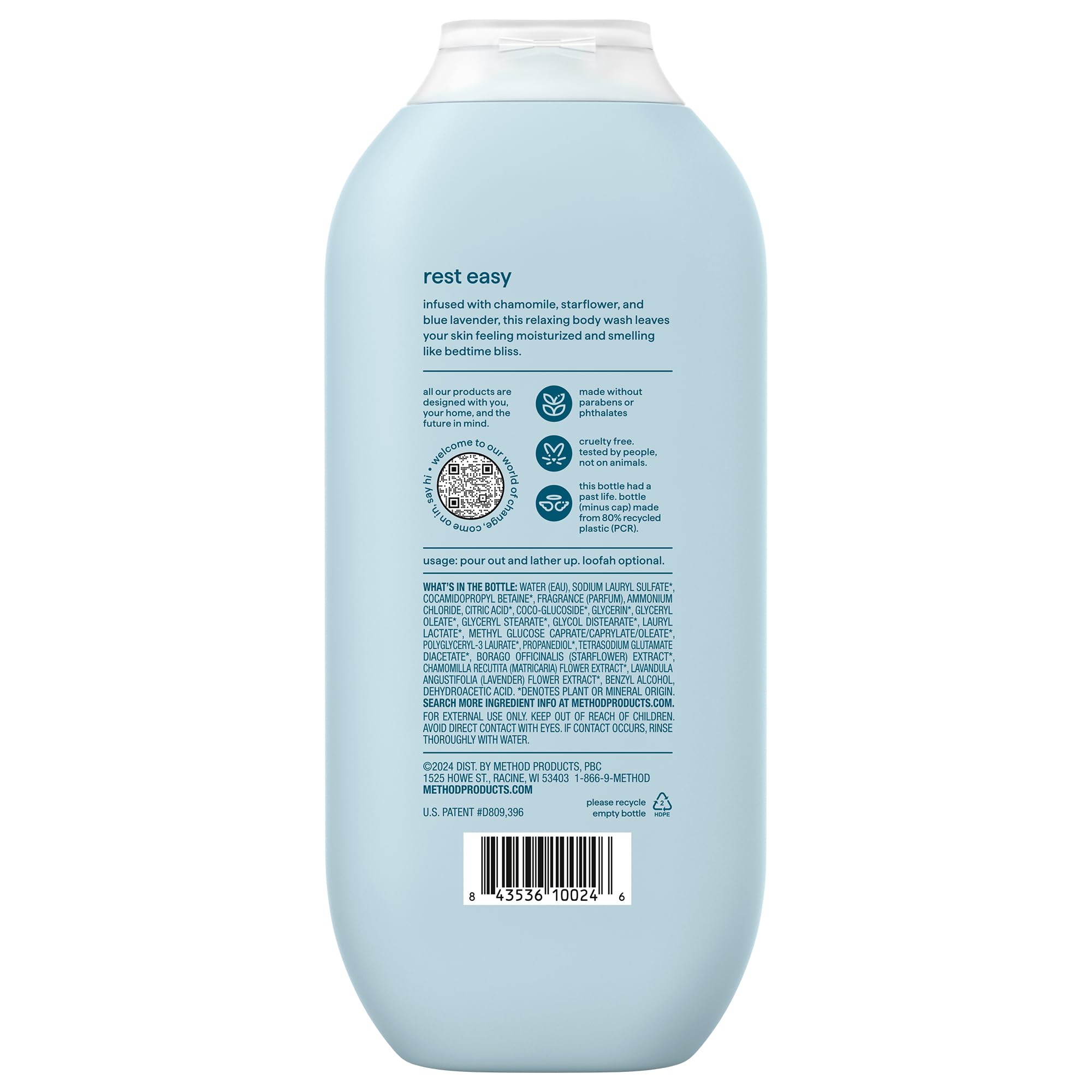 method Body Wash, Wind Down - Leaves Skin Feeling Soft & Moisturized, Made Without Parabens, Notes of Chamomile, Starflower & Blue Lavender, 18 fl oz - 3 pack