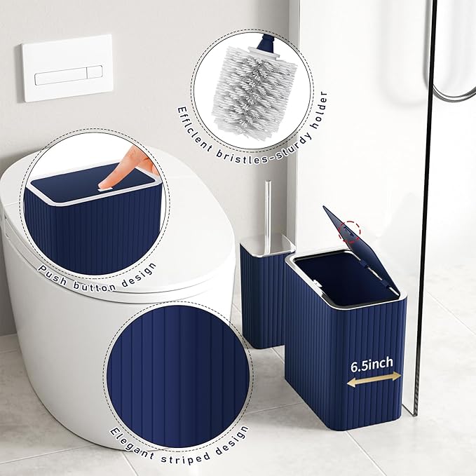 InnJoey Bathroom Accessory Set - Bathroom Set, 27PC Bathroom Accessories Set, Navy Blue Bathroom Sets with Shower Curtain and Rugs, Mini Trash Can, Toilet Brush, Trash Can & Soap Dispenser