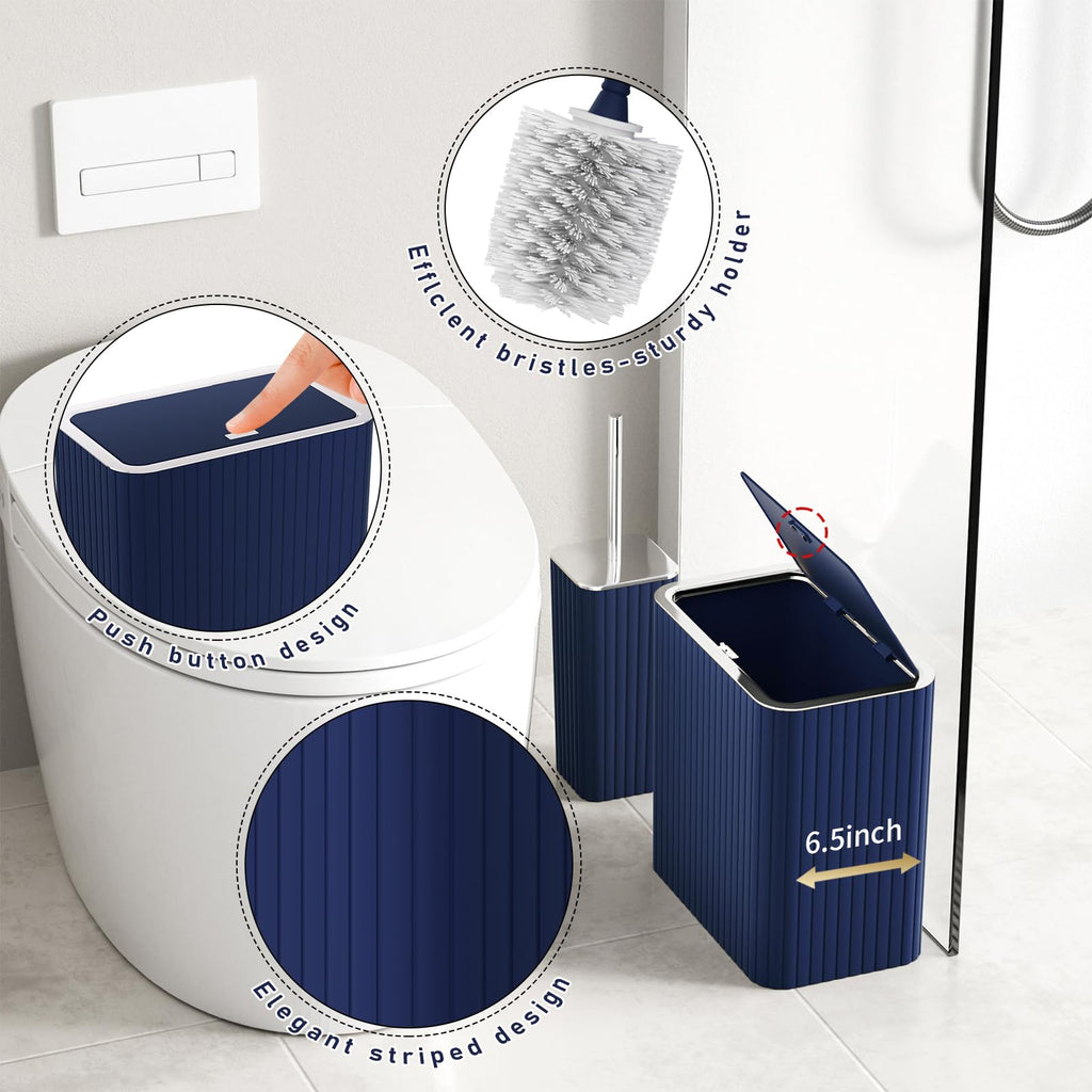 InnJoey Bathroom Accessory Set - Bathroom Set, 27PC Bathroom Accessories Set, Navy Blue Bathroom Sets with Shower Curtain and Rugs, Mini Trash Can, Toilet Brush, Trash Can & Soap Dispenser