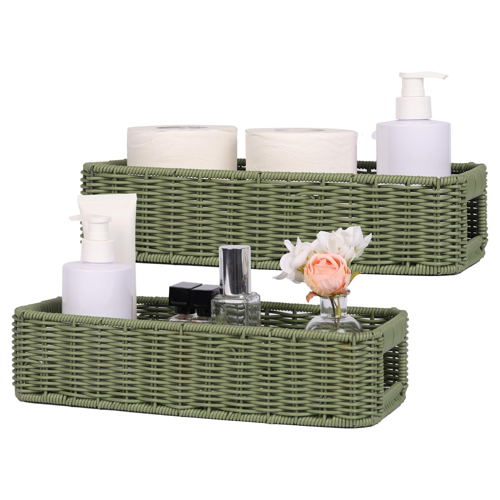 Waterproof Wicker Toilet Paper Storage Basket Handle,Tan 2pack