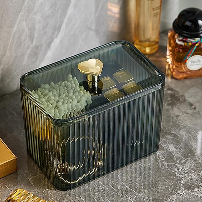 WIWIUXY Qtips Holder Bathroom Container,3-Section Cotton Ball/Swabs Dispenser,3 Grids Apothecary Jar Organizer, Cosmetics Storage for Vanity