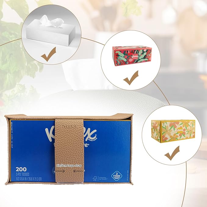 PARIERIS Tissue Box Cover PU Leather Tissue Holder Rectangle Facial Tissue Case Tissue Box Organizer Dispenser for Bathroom, Kitchen, Home, Office, Tabletop (SoftBeige, Short)