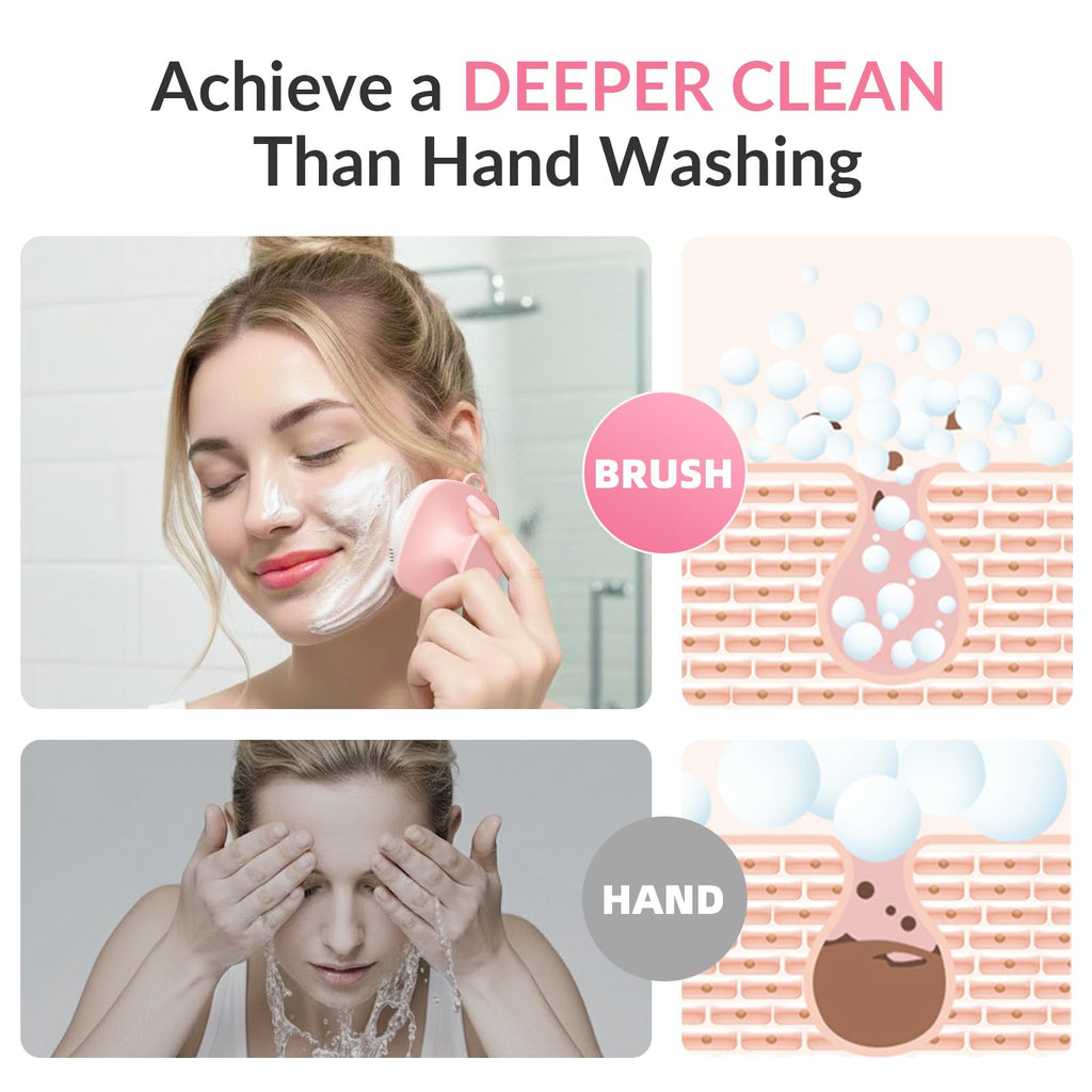 2 Pack Face Scrubber,Silicone Facial Cleansing Brush for Men & Women,Reusable Gentle Facial Waterproof Cleansing Skin Brush Exfoliating Scrubber for Sensitive Skin (Black/Pink)