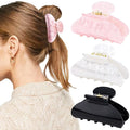 Canitor Claw Clips for Women Acrylic Marble Non-slip Emi Hair Clips for Thick Thin Hair Strong Hold Durable Banana Barrettes Cute Hair Accessories Black Pink White
