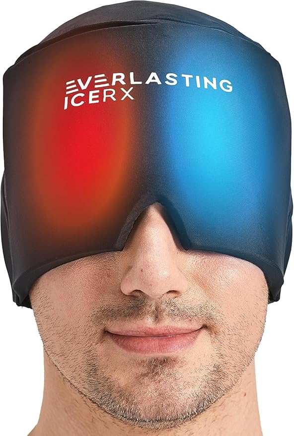 Form Fitting Gel Ice Headache Relief Hat - Cold Therapy Headache Relief Cap/Ice Head Wrap Ice Pack Mask, Cold Compress Headache Relief Cap for Tension & Stress, 20% More Gel, Migraine Relief Black