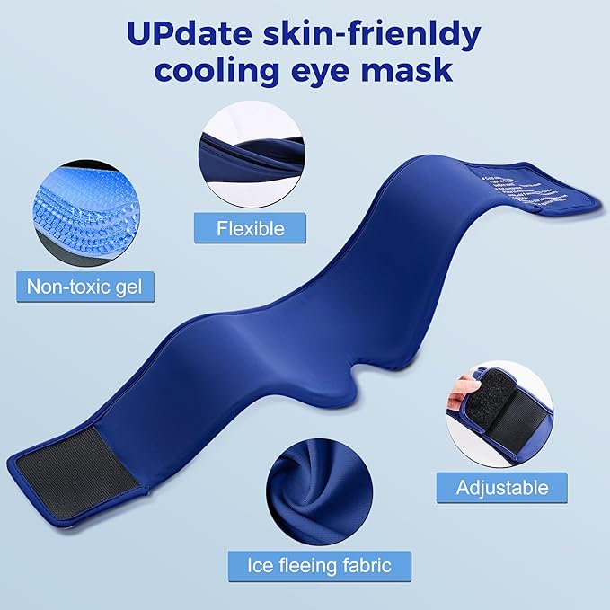 Cooling Gel Eye Mask Sleep: FSA -HSA Eligible, Cold Compress for Puffy Eyes & Migraine Relief - Reusable Gel Weighted Sleeping Mask for Dark Circles & After Surgery, Eye Care,Ice Pack for Eyes, Blue