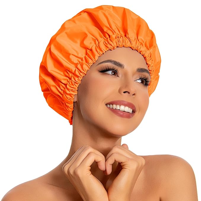Edoneery Reusable Shower Caps for Women, Waterproof Long Hair Bonnet