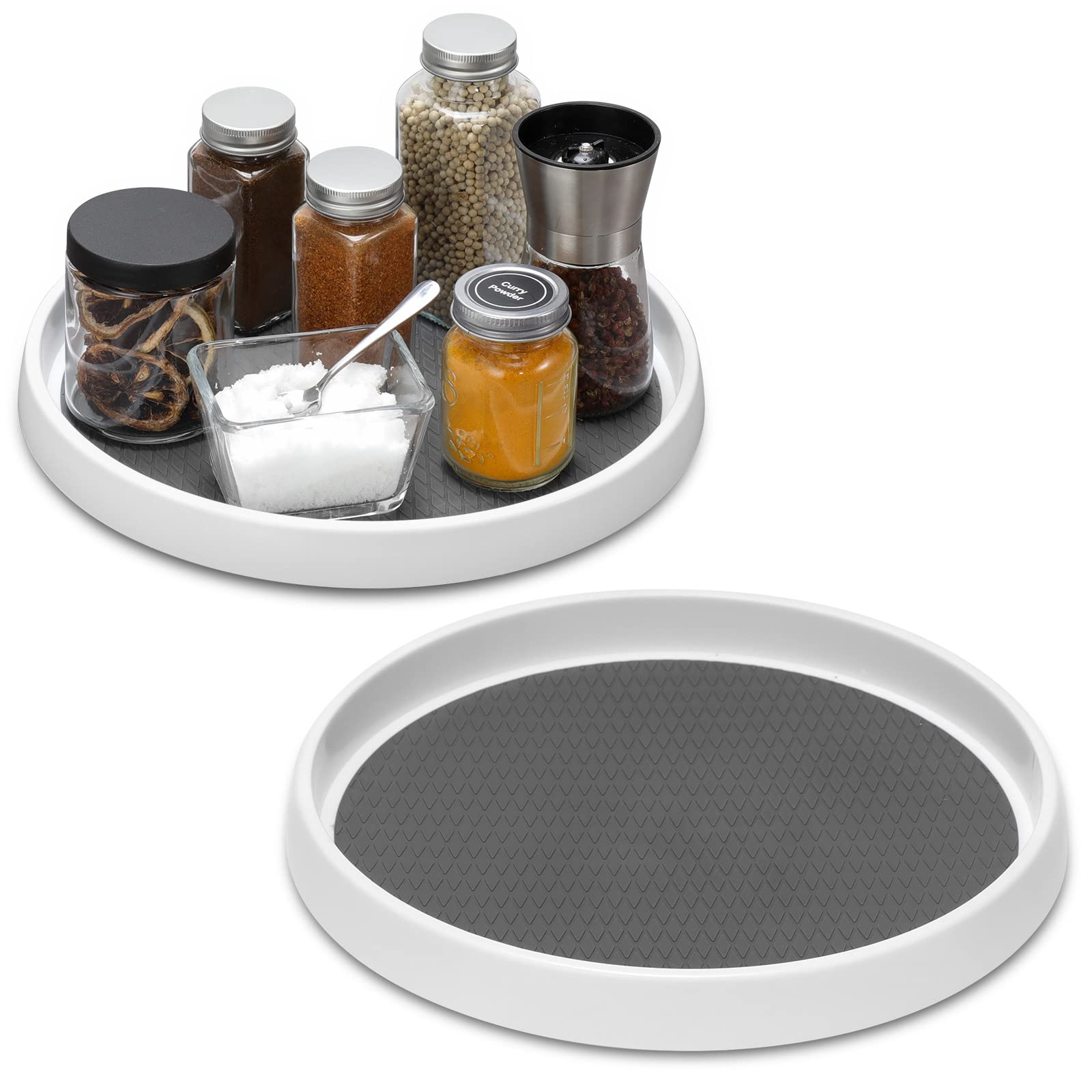 2 Set, 10 Inch Non-Skid Lazy Susan Organizers - Turntable Rack for Cabinet, Pantry Organization and Storage, Kitchen, Fridge, Bathroom Makeup Vanity Countertop, Under Sink Organizing, Spice Rack