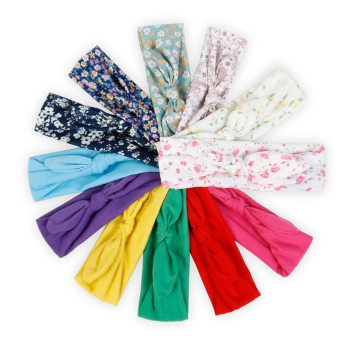 Huachi 12 Pack Wild Floral Bow Headbands for Women Elastic Headwraps Hair Band Yoga Running Sports Knotted Hair Bands Stretchy Rabbit Ears Turban Fashion Sport Cute Hair Accessories
