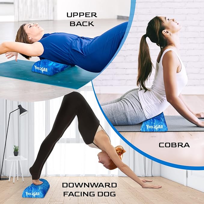 Yes4All Half Round Foam Roller, EVA Firm Half Foam Roller for Yoga, Half Yoga Back Roller for Muscle Massage for Pilates, Balance & Core Exercises - 12/36 inches - Blue, 12 inches