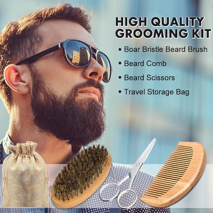 Dad Gifts for Fathers Day,Beard Kit Includes 3-Scent Beard Oil,Vanilla Beard Shampoo & Balm, Brush, Comb,Scissors,Beard Care & Grooming Men Christmas Stocking Stuffers Gifts for Men Him Dad Boyfriend