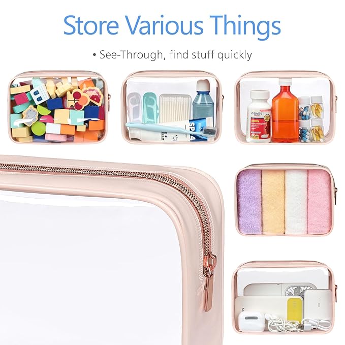 PACKISM TSA Approved Toiletry Bag - Clear Makeup Bag for Travel, Nude Pink