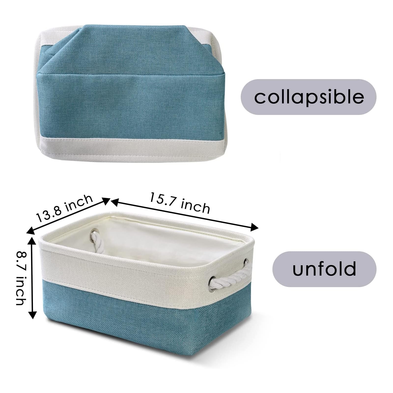 TheWarmHome Fabric Storage Bin with Handles,Storage Basket for Home Storage and Organization, Shelf Basket with Cover for Living Room Bedroom Decor Closet（White & Green,Small,11.8L×7.9W×5.2H