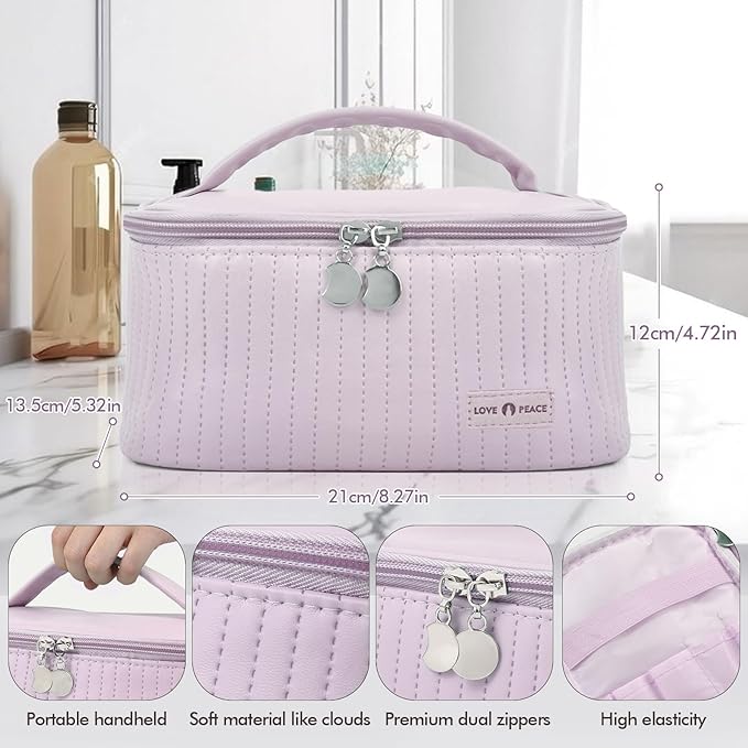 Yuilgdo Makeup Bag Travel Cosmetic Bag, Large Capacity Makeup Organizer Bag and Storage, Portable PU Leather Pouch Toiletry Bag Make up Organizer, Cosmetic Bags for Women