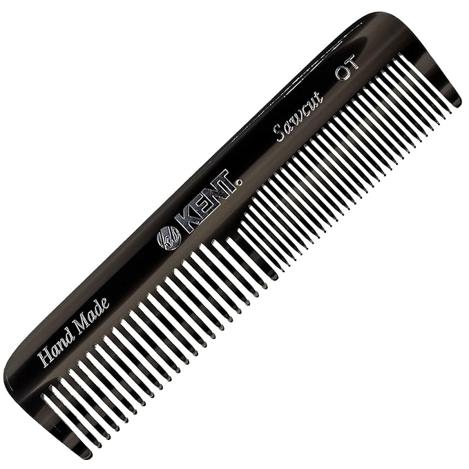 Kent OT 4.5 Inch Small Graphite Double Tooth Hair Pocket Comb, Fine/Wide Tooth Comb For Grooming Styling Hair, Beard and Mustache, for Men, Women and Kids. Saw Cut Hand Polished. Handmade in England