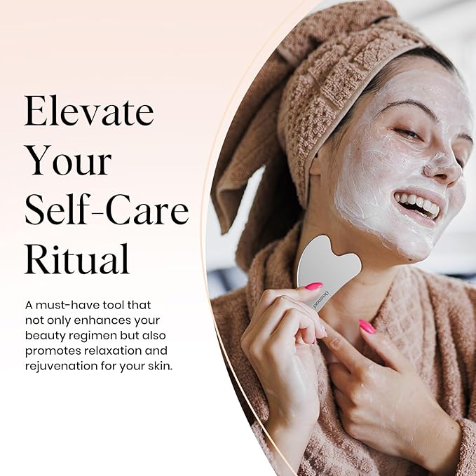 Oeusnael Stainless Steel Gua Sha Facial Tools, Lymphatic Drainage Massager for Face, Face Sculpting & Jawline Shaper, Puffiness Reducing, Neck Body Guasha Tool, Skin Care Gift for Women Men with Pouch
