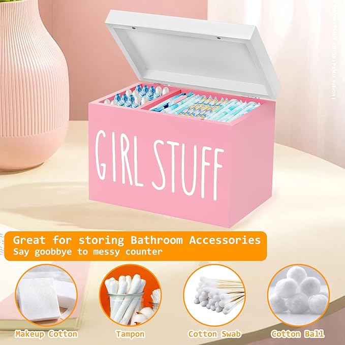 Tampon Holder for Bathroom, Feminine Product Organizer Pad Case Holder with Lid Feminine Hygiene Pad and Tampon Period Organizer for Bathroom Accessories Box Girl Stuff (Pink)