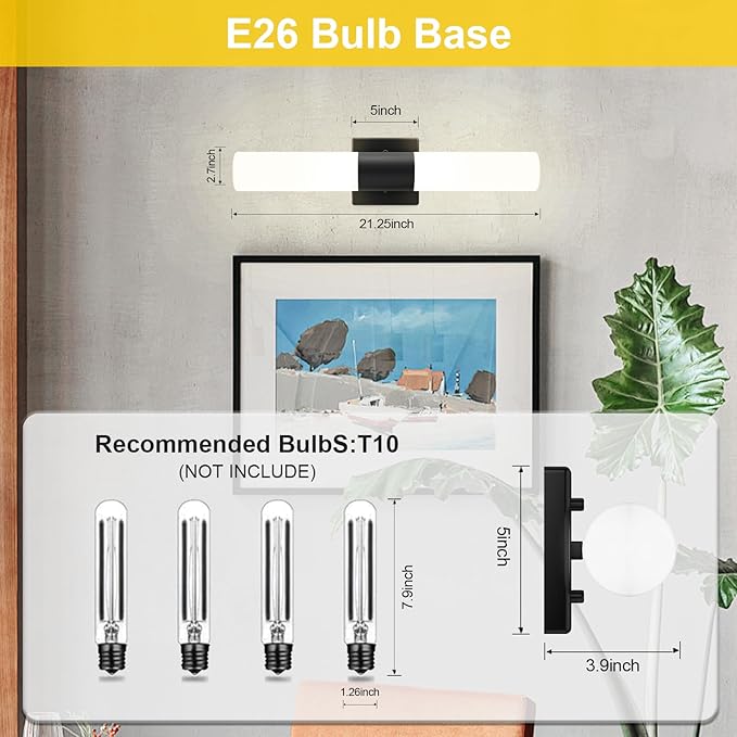 Kalium Modern 21" Bathroom Vanity Wall Sconce, Frosted Glass, Black