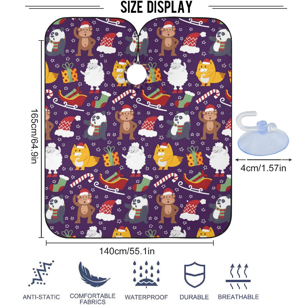 visesunny Barber Cape Christmas Funny Monkey Santa Claus Fox Sheep Polyester Hair Cutting Salon Cape Apron Anti-Static Haircut Water-Resistant Shaving Cloth Beard Shaving Bib Hairdressing Cape