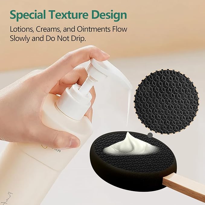 Svarvns Back Lotion Applicator with 4 Replaceable Pads, Lotion Applicator for Back Self Elderly, Women, Cream Medicine Applicator with 17" Curved Handle Easy to Target Back and Feet, Black
