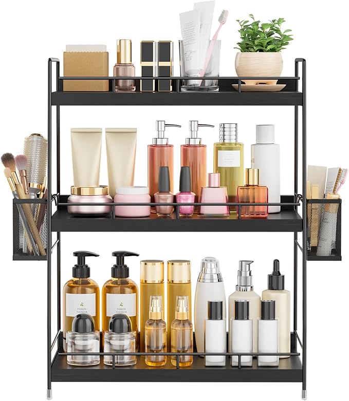 BSTSLL Bathroom Counter Organizer,Bathroom Countertop Organizer with Baskets,Vanity Organizers,Counter Shelf,Countertop Storage, Makeup Organizers(Black)