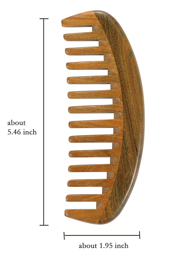 Louise Maelys Green Sandalwood Moon Comb For Curly Hair Wide Tooth Comb