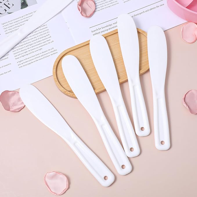 Ymapinc Mask Applicator Tool, 6Pcs Resuable Face Spatula, Large Plastic Makeup Face Mask Spatula, Creams Mixing, Skincare or Scraping Jars, Cosmetic Brush 8.11 1.22 Inch (White)