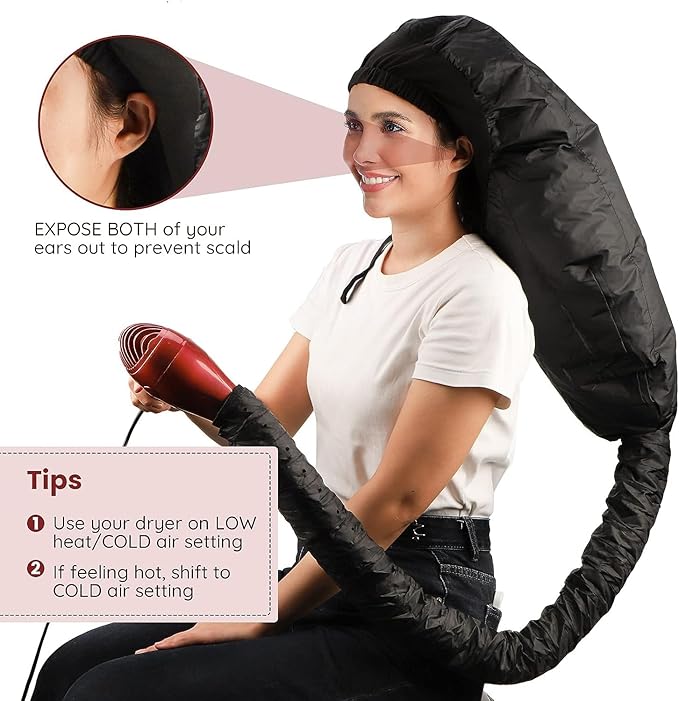 EXGYAN Net Plopping Cap for Drying Curly Hair, Adjustable Net Plopping Cap for Drying Curly Hair with Drawstring, Hair Dryer Bonnet, Plopping Cap Curly Hair for Women (Black 1)