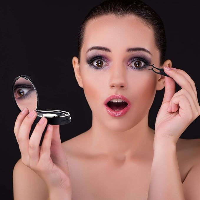 Maitys 6 Pcs Eyelash Packaging Circle Box with Mirror, Eyelash Storage Box Empty Lash Case with Lash Holder for Women(Matte Black)