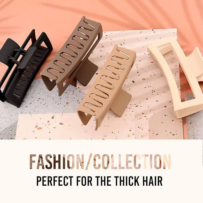 ZYTJ 5 Inche Extra Large Claw Clips for Thick Hair and Long Hair, 4 Pack Xl Jumbo Claw clips, Oversized Matte Non-slip Rectangle Hair Clips for Women, Big Strong Hold Jaw Clip,Neutral Color