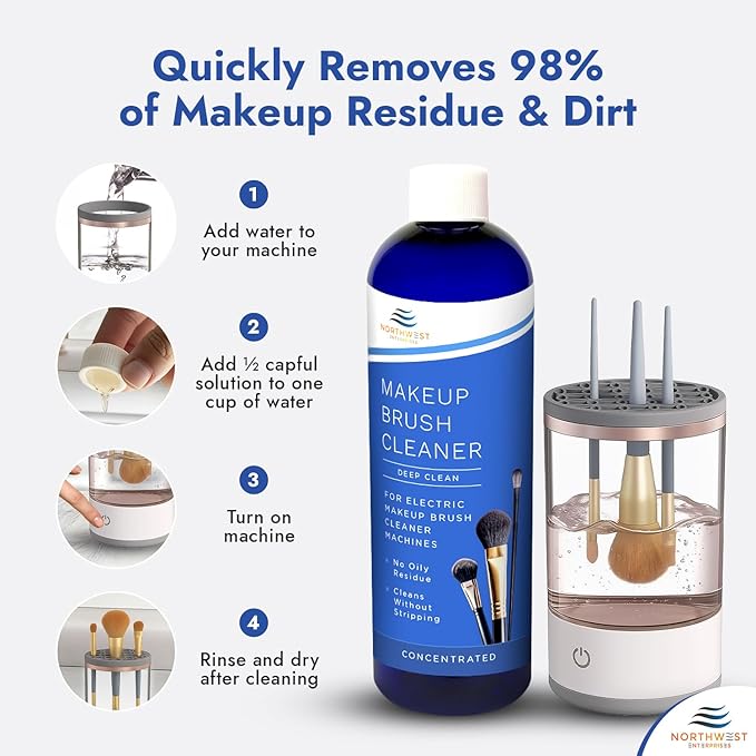 Makeup Brush Cleaner Solution for Electric Makeup Brush Cleaner Machines - Professional Grade (8 ounces)