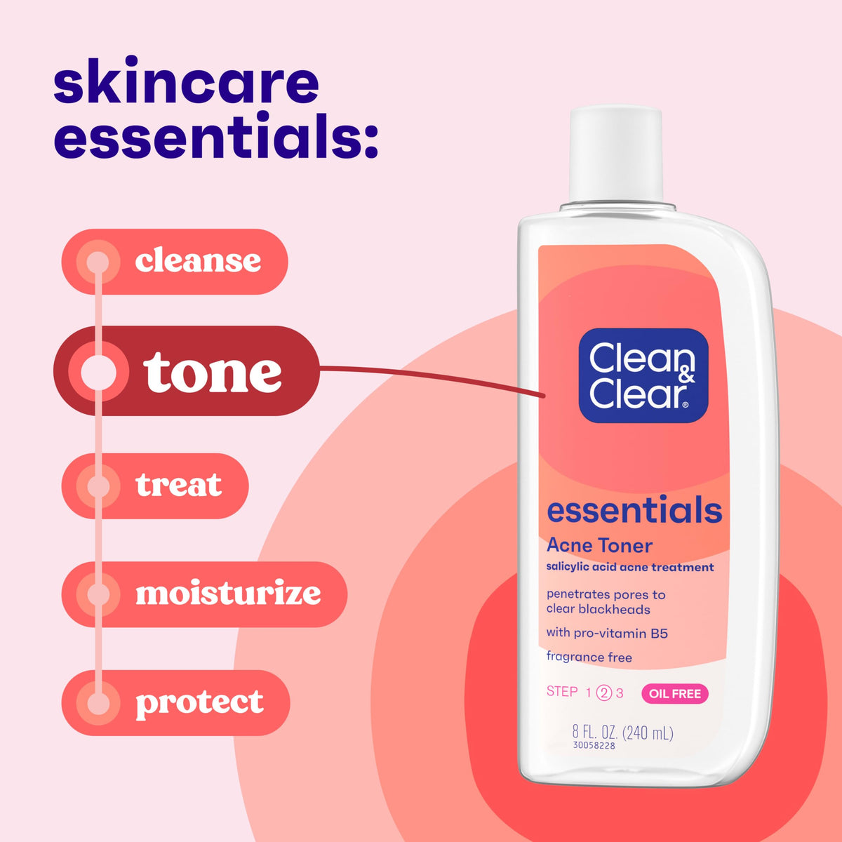 Clean & Clear Essentials Oil-Free Acne Toner, 2% Salicylic Acid, 8 fl oz