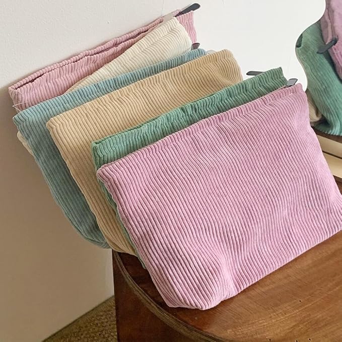 SxoSyo Corduroy Makeup Bags, Cosmetic Pouch for Purse, Green