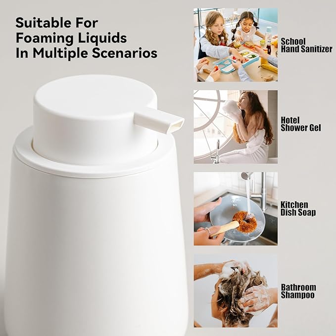 AZMOYAC Ceramic Foaming Soap Dispenser, 12 Oz Foam Hand Soap Dispenser for Bathroom, Face Wash Dispenser Bottle with Foaming Pump, Refillable Lotion Dish Soap Foam Dispenser for Kitchen, Matte White