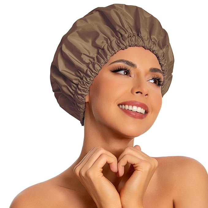 Edoneery Reusable Shower Caps for Women, Waterproof Long Hair Bonnet