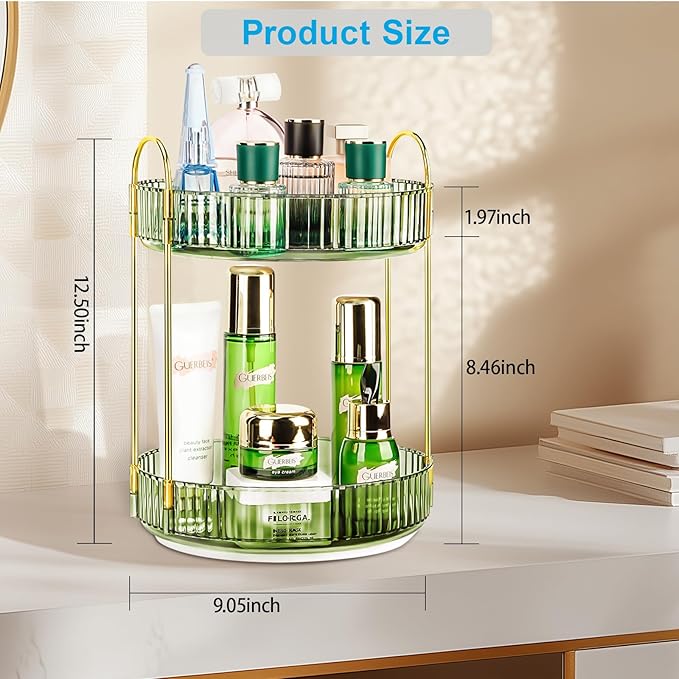 Niluks 360 Rotating Makeup Organizer, 2 Tier Lazy Susan Bathroom Counter Organizer, Skincare Organizers, Spinning Perfume Organizer & Vanity Organizer Countertop (Gem Green, 2 Tier)