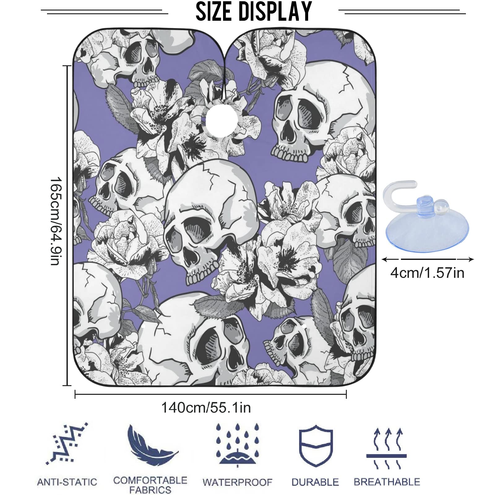 visesunny Barber Cape Purple Skull Polyester Hair Cutting Salon Cape Apron Anti-Static Haircut Water-Resistant Shaving Cloth Beard Shaving Bib Hairdressing Cape