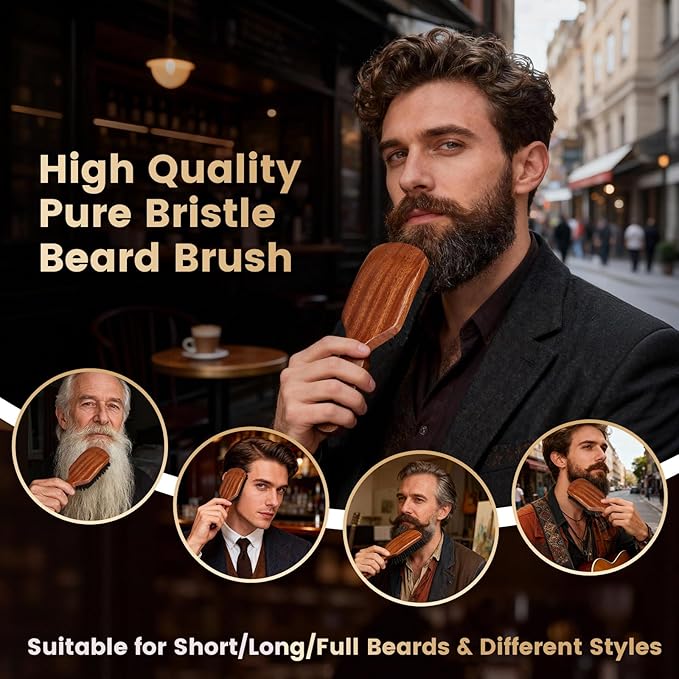 Boar Bristle Beard Brush, Sapele Wood Hair & Beard Grooming Brush